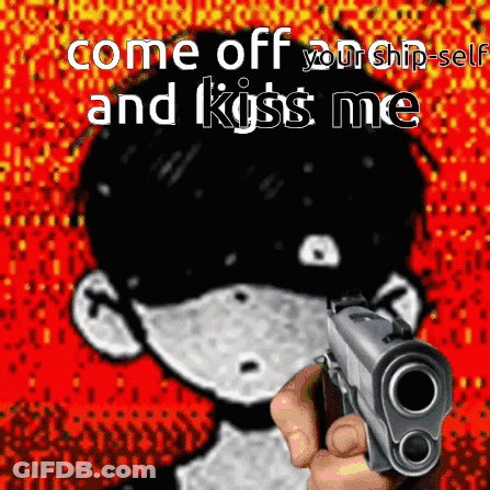 Person Pointing Gun Saying Come Off Your Ship And Kiss Me GIF