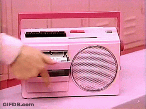 Person Putting Tape In Pink Radio GIF