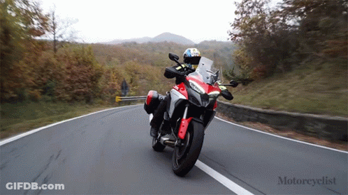Person Riding Red And White Motorcycle Motorcyclist GIF