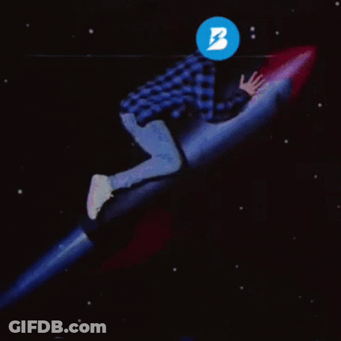 Person Riding Rocket With Paybolt Army Logo GIF