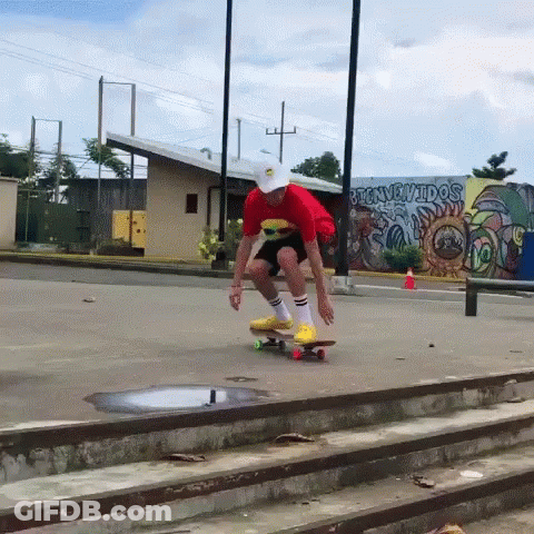 Person Riding Skateboard In Front Of Bienvenidos Mural GIF