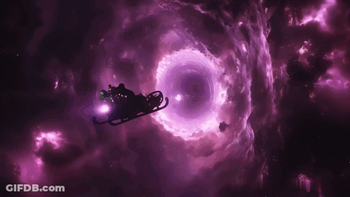 Person Riding Sleigh Through Purple Tunnel GIF