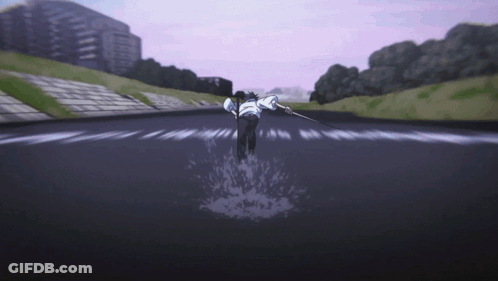 Person Running Down Road With Sword GIF