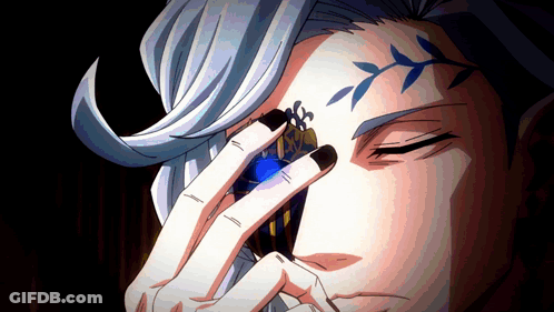 Person's Face With Black Nails And Blue Ring GIF