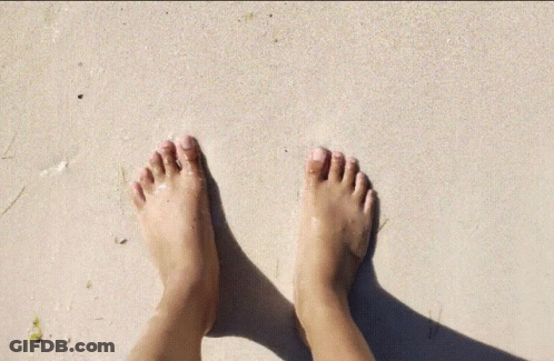 Person's Feet On Sandy Beach Near Water GIF