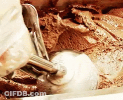 Person Scooping Chocolate Ice Cream Into Bowl GIF