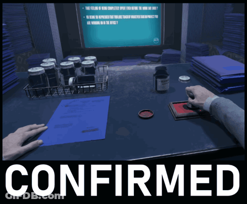 Person Sitting At Desk With Confirmed Sign GIF