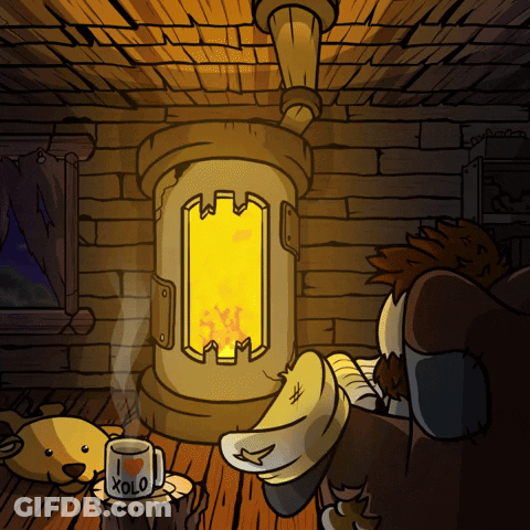Person Sitting By Fireplace With I Love Xolo Mug GIF