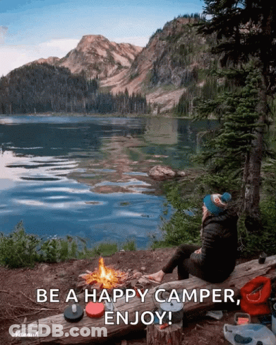 Person Sitting By Lake Be A Happy Camper GIF