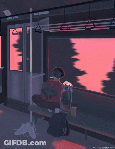 Person Sitting On Bench With Pink Sky Mienar.tumblr.com GIF