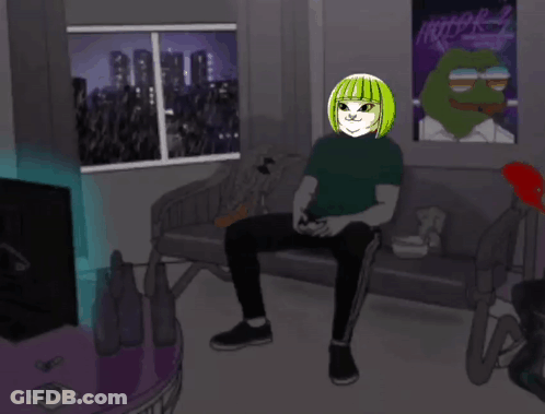 Person Sitting On Couch With Frog Poster GIF