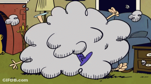 Person Sitting On Couch With White Cloud Behind GIF