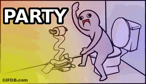 Person Sitting On Toilet With Party Above GIF