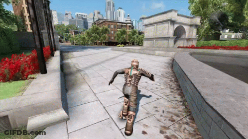 Person Skateboarding On Sidewalk In Front Of Building GIF