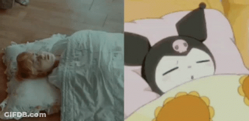 Person Sleeping Next To Cartoon Character GIF
