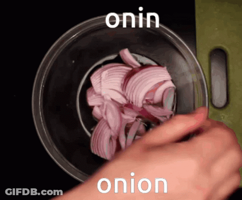 Person Slicing Onion In Bowl GIF