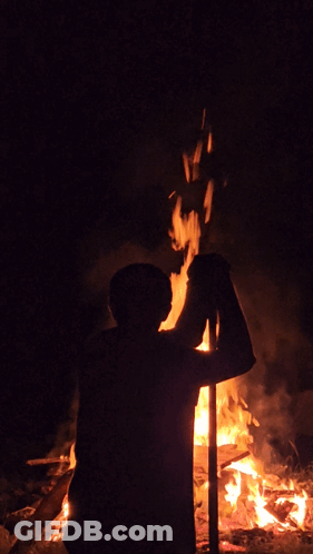 Person Standing Before Fire At Night GIF