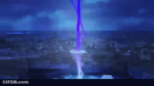 Person Standing Before Purple Object Emitting Blue Light GIF