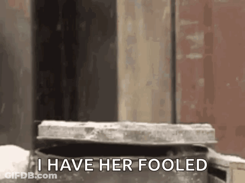 Person Standing By Trash Can Saying I Have Her Fooled GIF