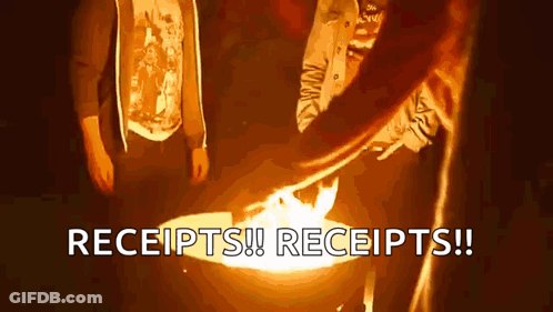 Person Standing In Front Of Fire Saying Receipts GIF