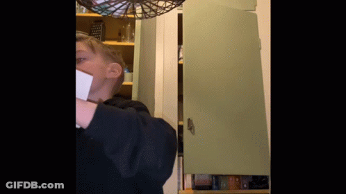 Person Standing In Front Of Green Cabinet GIF