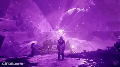 Person Standing In Purple Cave With Sword GIF