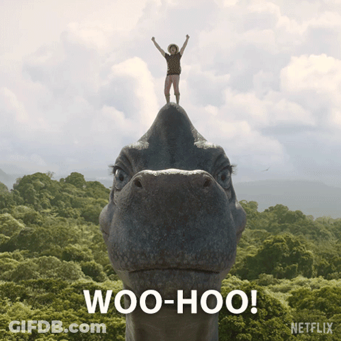 Person Standing On Dinosaur Saying Woo-Hoo GIF