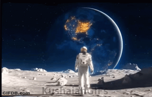 Person Standing On Moon Looking At Earth GIF