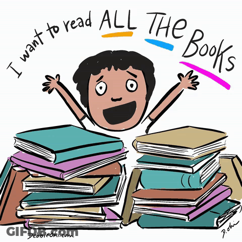 Person Surrounded By Books I Want To Read GIF