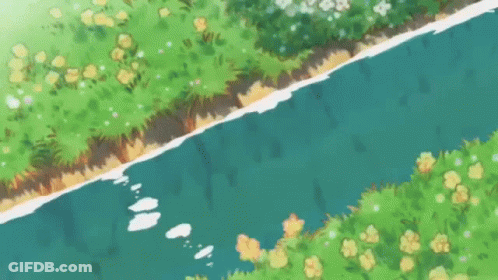 Person Swimming In River Surrounded By Flowers GIF