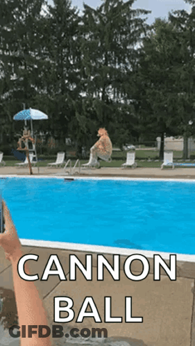 Person Taking Picture Of Pool Saying Cannon Ball GIF