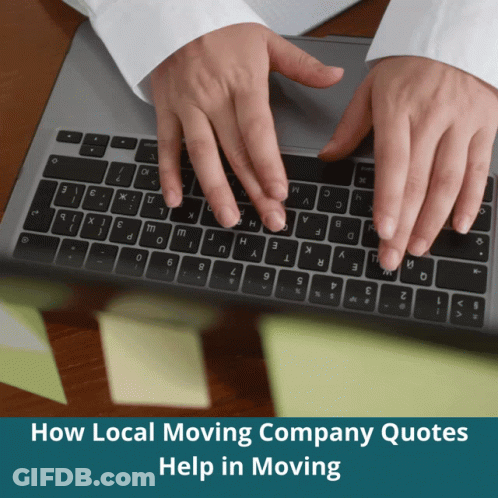 Person Typing On Laptop With Moving Quotes GIF
