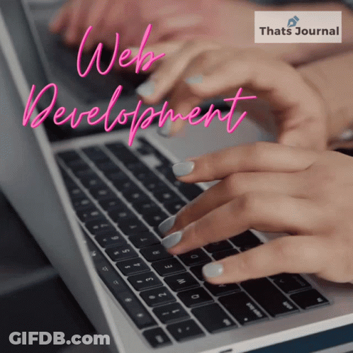 Person Typing On Laptop With Web Development In Pink Letters GIF