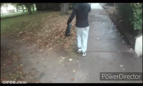 Person Walking On Leaves With PowerDirector Logo GIF