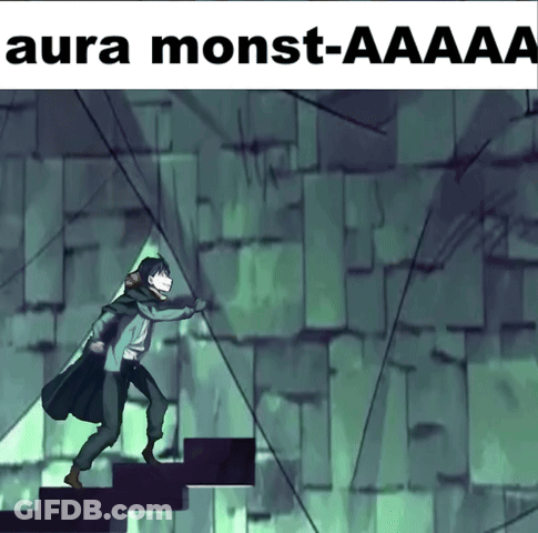 Person Walking Up Stairs Saying Aura Monst-Aaaa GIF