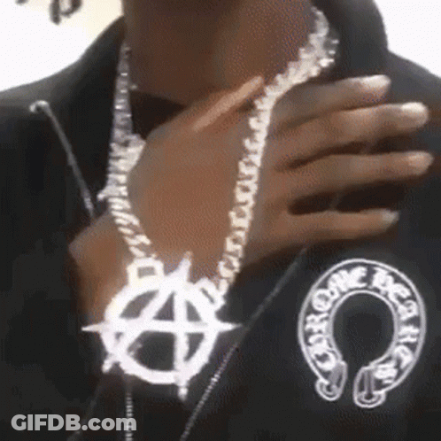 Person Wearing Anarchy Symbol Chain GIF