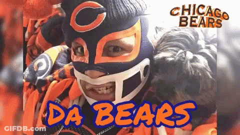 Person Wearing Chicago Bears Mask Saying Da Bears GIF
