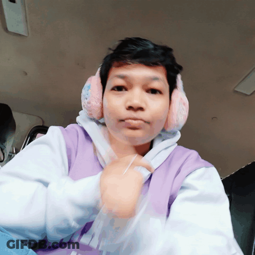 Person Wearing Ear Warmers And I Love You Hoodie GIF