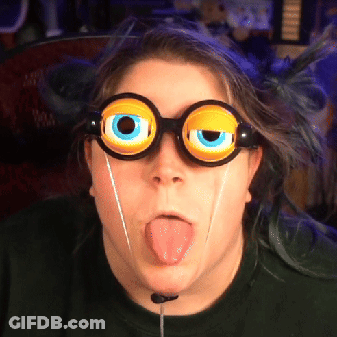 Person Wearing Goggles With Big Eyes Sticking Out Tongue GIF