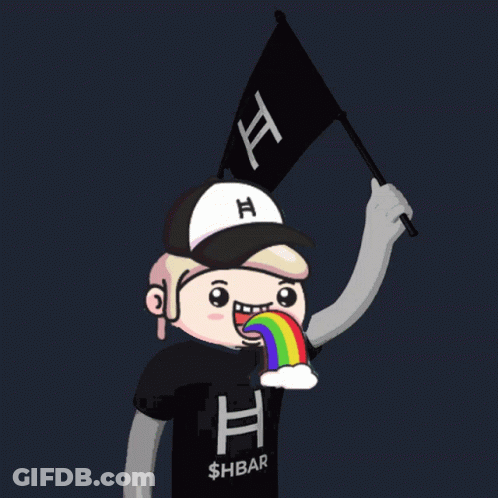 Person Wearing $ Hbar Shirt Holding Black Flag GIF