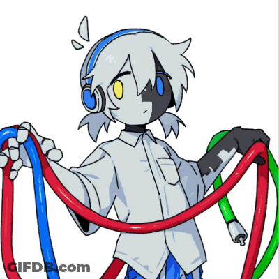 Person Wearing Headphones Holding Wires GIF