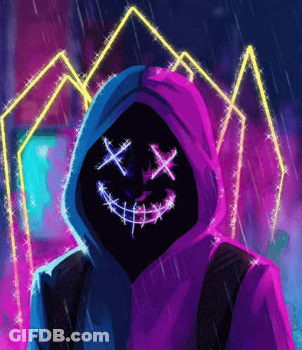 Person Wearing Hoodie With Neon Smiley GIF