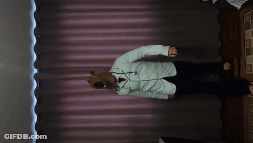 Person Wearing Horse Mask In Front Of Pink Curtain GIF