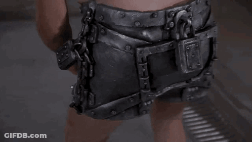 Person Wearing Metal Belt Chains And Padlock GIF