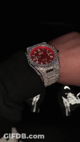 Person Wearing Red Watch With Diamonds GIF