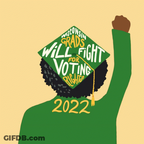 Person Wearing Wisconsin Graduation Cap Voting Rights GIF