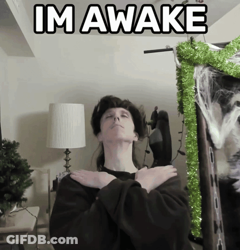 Person With Arms Crossed Saying I'm Awake GIF