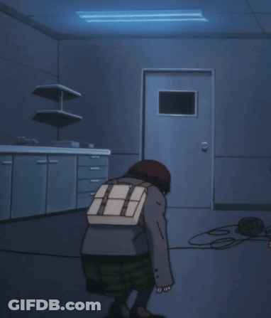 Person With Backpack Walking In Dark Room GIF