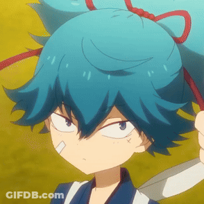 Person With Blue Hair Holding Sword GIF