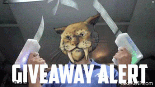 Person With Cat On Face Holding Knives Giveaway Alert GIF